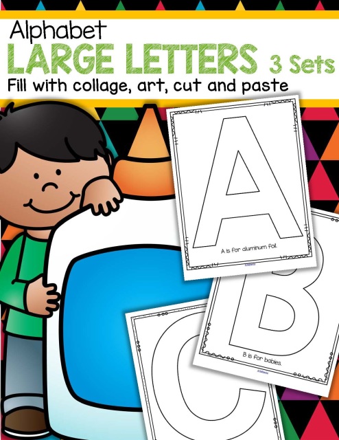 Alphabet Creative Large Letters 3 Sets - Art, Cut & Paste Pictures, & Blank